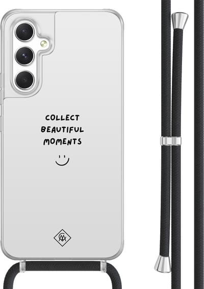 Casimoda® hoesje met koord - Geschikt voor Samsung A54 - Collect Moments - Afneembaar koord - TPU/acryl - Grijs