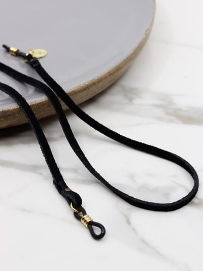 Brillenkoord Heren - Zwart suede met Gouden rubbers - Lichtgewicht | Sunny Cords