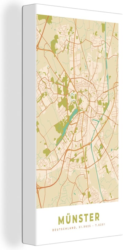 Canvas Schilderij Münster - Plattegrond - Stadskaart - Vintage - Kaart - 20x40 cm - Wanddecoratie