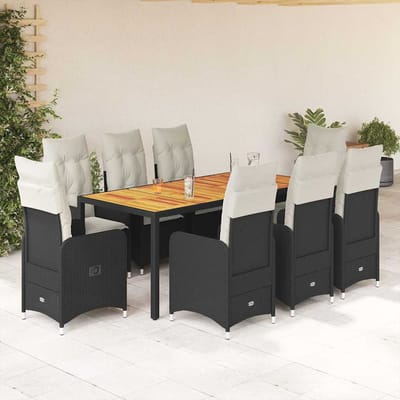 vidaXL - 9-delige - Bistroset - met - kussens - poly - rattan - zwart