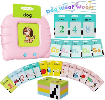 Een pak roze flashcards voor vroeg leren - 112 kaarten-Engels - audioflashcards - Speelgoed voor cognitieve ontwikkeling in de vroege kindertijd - Educatief cadeau voor kinderen -15×10×3cm - Geschikt voor jongens en meisjes van 1-6 jaar - Roze