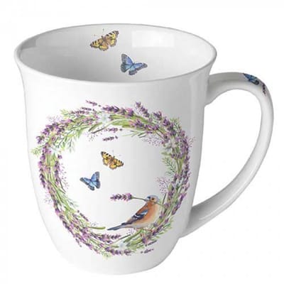 Ambiente-beker-Chaffinch-butterfly-vogel-vink-vlinder-porselein-fine bone china-vaatwasmachine bestendig-magnetron bestendig- 400 ml