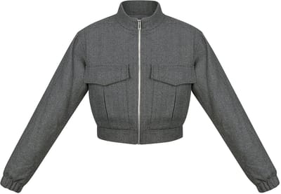 Moderne Polyester Vrouwen Korte Jas in Utility Stijl - Grijs - Maat S
