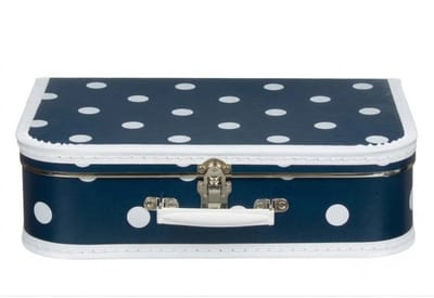 Kinderkoffer polkadot - blauw / wit - 30 cm - karton - logeerkoffer / opbergkoffer - kraamcadeau