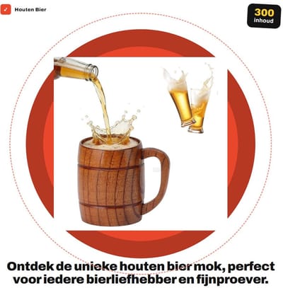 Dailygoods- Houten Biermok 300ml - Zuur Jujube Hout - Emmer Vorm - Draagbaar - Elegant Design - 8 x 10,5 cm - Drinkbeker