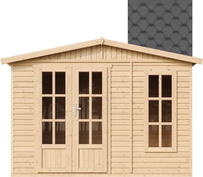 Timbela M334FB+H334FBBLACK - Tuinkantoor - 6,03 m² - 222x332xH232 cm - met vloer en zwarte dakshingles