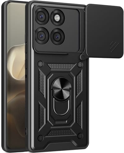 Coverup Hoesje - Geschikt voor Motorola Edge 60 Pro Hoesje - Coverup Armor Ring Kickstand Back Cover met Camera Shield - Zwart