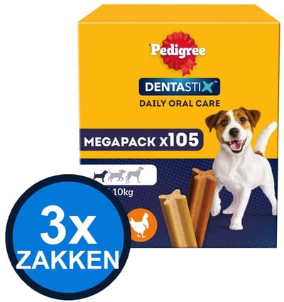 3x Pedigree - Dentastix Mini Mega Pack 105pack Multipack (15x110g) - Hondenvoer Snacks - 1.65 kg