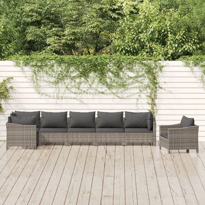 vidaXL - 7-delige - Loungeset - met - kussens - poly - rattan - grijs