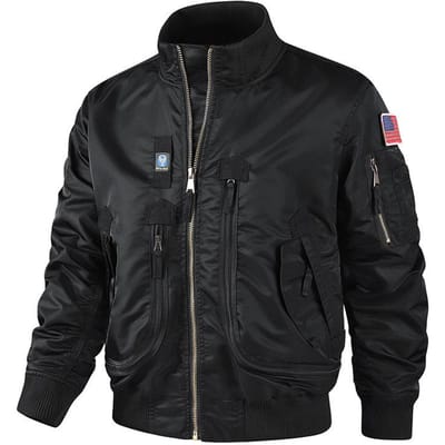 Heren Vliegjack Jas Motorpak Meerdere Zakken Warm Waterdicht Winddicht Baseballpak Staande Kraag Losse Grote Maten 3XL black