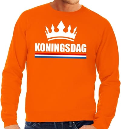 Oranje Koningsdag met een kroon sweater volwassenen S