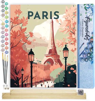 Figured'Art Schilderen op Nummer Volwassenen canvas Reisposter Parijs II- Handwerk acrylverf Kit DIY Compleet - 40x50cm met DIY houten lijst
