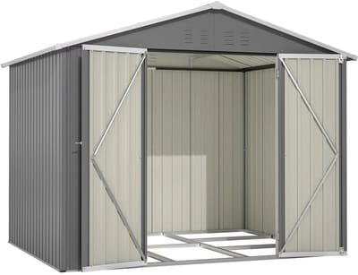 Gereedschapsschuur – Voor tuinopslag / tuingereedschap – Met pentdak en compacte opbergruimte – Metaal in grijs (192 × 240 × 191 cm)