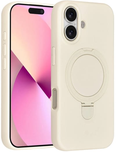 Backcover Hoesje Geschikt voor: iPhone 17 Volledig Dekkende Schokbestendige Siliconen Backcover met Ringstandaard – 360° Bescherming - Antique White