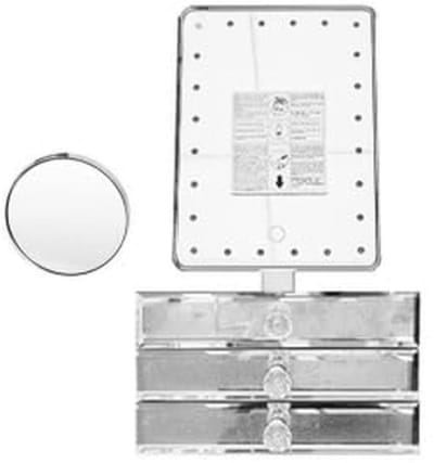 Verlichte Make-upspiegel met Glazen Sieradenorganizer en Dimbaar Koel Wit Licht - Luxe 3-laags Laden met Kristal Diamanteffect