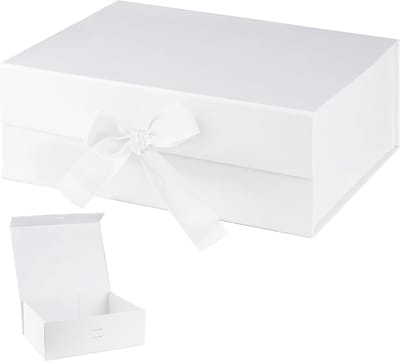 Grote herbruikbare geschenkdoos met magneetdeksel voor bruiloften en verjaardagen, 23 x 17 x 7 cm, wit, ideaal voor cadeaus en feestverpakkingen