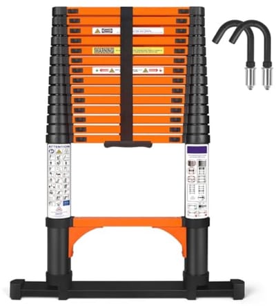 Telescopische Ladder - Uitschuifbare Ladder - Kluswerkzaamheden Buiten - Met Stabilisatoren - 4.4 meter - Zilver