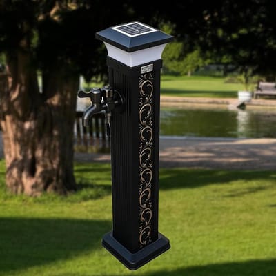 Waterkolom Buiten - Tuinkraan Zuil - Tuin Besproeien - Dubbele Kraan Zonneverlichting - 88 cm - Metaal