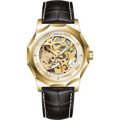 Invicta Objet D Art 69124 Herenhorloge - Automatisch Uurwerk - Roestvrij Staal met Gouden Wijzerplaat - 42 mm