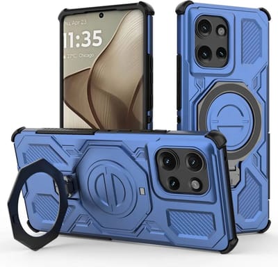 Hoesje geschikt voor Motorola Edge 50 | Compatibel met MagSafe / Qi2 | 360° Draaibare Magnetische Standaard | Back Cover Kickstand Ring | Blauw