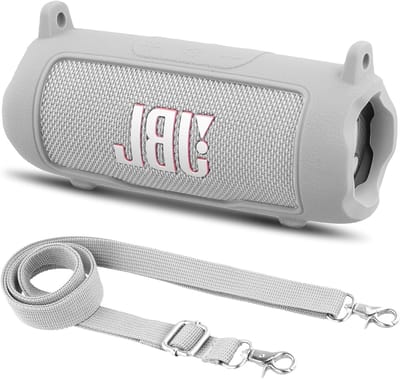 Siliconen Beschermhoes voor Draagbare Bluetooth Speaker met Afneembare Schouderriem, Schokbestendige Soft Cover voor JBL Flip 7, Wit en Duurzaam