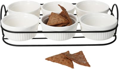 6-delig set BIANCA schalen wit met zwart metalen mandje – 83714
