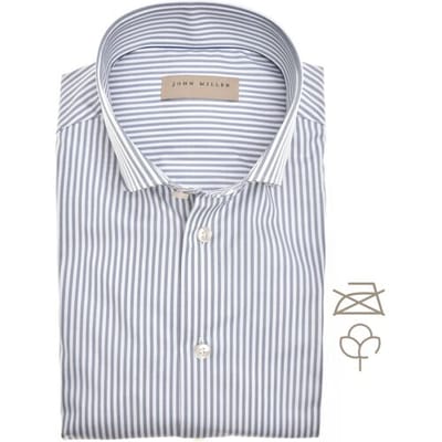 John Miller Overhemd Fine Striped Cotton Non-Iron Button-Down Midden Blauw / male