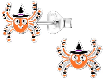 Joy|S - Zilveren spin oorbellen - oranje - halloween oorbellen