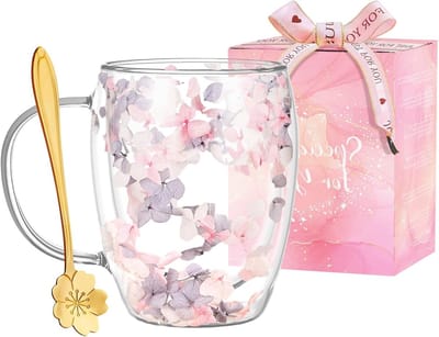 Dried Flowers Dubbelwandige Glazen Koffiemokken en Theekoppen met Handvatten voor Vriendinnen, Moeders en Leraren - Perfecte Cadeaus voor Verjaardagen en Kerstmis