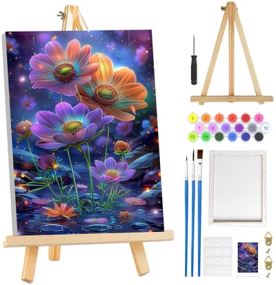 MTTproducts- Schilderen op Nummer Voor Volwassenen - Ingelijst Canvas - Bloemen Landschap - Doe-Het-Zelf Acrylverf Set - Houten Ezel - Inclusief Penselen - Verfset
