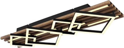 LED plafondlamp hout woonkamer lamp vierkantjes, MDF metaal, 42W 2160Lm warm wit, LxBxH 82x31x9,5 cm