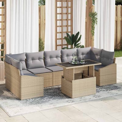 vidaXL - Tuinbank - Set - 8 - st - Beige - en - Lichtgrijs - poly - rattan