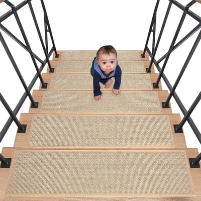 Antislip Traploop voor Houten Trappen, Wasbare Trapmat voor Binnen, Ideaal voor Kinderen en Huisdieren, 20 x 75 cm, Beige