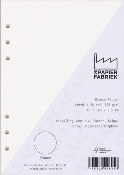 Aanvulling A5 geschikt voor o.a. Filofax, Succes Losbladige Planners 50 Vel, 120g/m² Blanco Ivory / Crème Papier