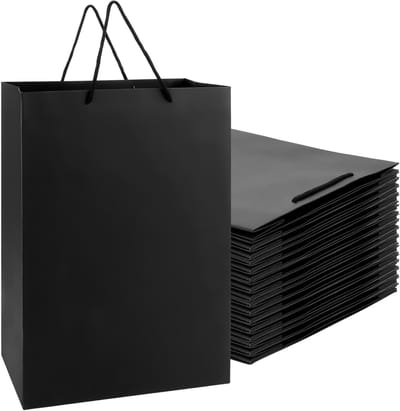 Set van 16 Grote Zwarte Cadeautassen met Handvat 30 x 10 x 40 cm - Stevige Papieren Tassen voor Bruiloften, Kerst en Feestjes