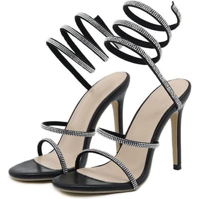 Zomerfeest Gladiator Sandalen Vrouwen Zwart Mode Open Teen Kristal Strass Enkelbandje Hoge Hakken Bruidsjurk Schoenen 35 zwart