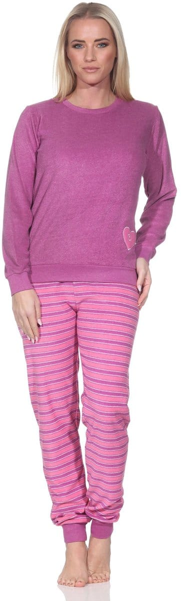 Normann dames badstof pyjama met manchetten, pyjama met hartmotief – ook in grote maten