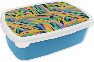 Broodtrommel Blauw - Lunchbox - Brooddoos - Jungle - Patronen - Abstract - 18x12x6 cm - Kinderen - Jongen