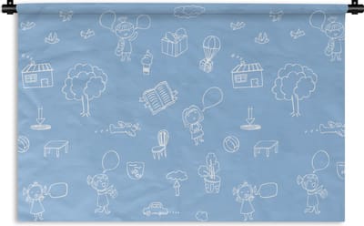 Wandkleed - Wanddoek - Patronen - Geboorte - Blauw - 90x60 cm - Wandtapijt