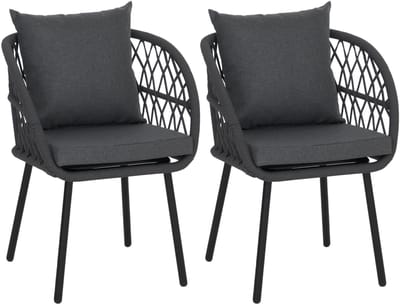 Set van 2 tuinstoelen MCW-Q38, tuinstoel met armleuningen, aluminium vlechtwerk Rope ~ frame zwart, bekleding antraciet