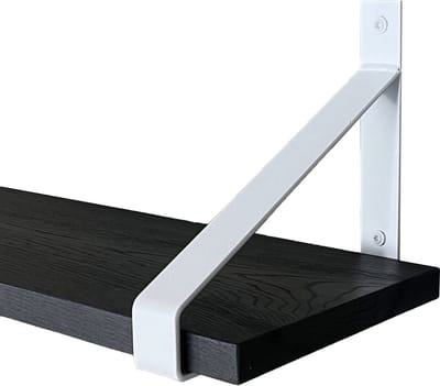 GoudmetHout® Wandplank Industrieel - 180 x 25 cm Muurplank - Zwart Eiken Hout - Decoratie Wandrek & Boekenrek - Hangplank Keuken - Wall Shelf + 2 Mat Witte Plankdragers van Staal