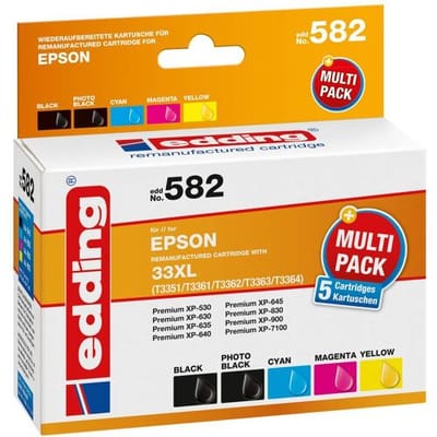 Edding Inktcartridge vervangt Epson 33XL, T3357, T3351, T3361, T3362, T3363, T3364 Compatibel Combipack Zwart, Foto zwart, Cyaan, Magenta, Geel