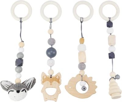 Speelboog voor Baby's vanaf 0 Maanden, 4-delige Houten Gym Hanger voor Meisjes en Jongens, Activiteiten Speelgoed en Motorische Ontwikkeling
