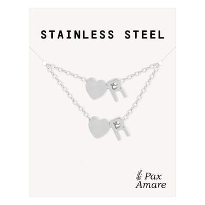 Initiaal Ketting & Armband set met Letter R Zilverkleurig - Stainless Steel - Met letter & Hartje! - Naam Ketting Cadeau - Sieraden Set op Kaartje - Pax Amare