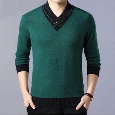 Oversized Heren Plus Verdikte Velours Trui Lange Mouwen Fleece V-hals Grote Maat Gebreid Basis T-shirt Heren Casual Pullovers Herfst en Winter 3XL groen