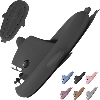 Geweo Shark Slides - Haai Slippers - Badslippers - Pantoffels Heren Dames - Douchepantoffels - Haaienpantoffels - Zomer Antislip Platform Kussen Glijbanen Slippers - Donker Grijs - Maat 3940