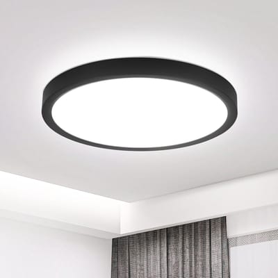 NETTLIFE Plafondlamp LED - 18 cm - Zwart - Rond - 6000K Koel wit Licht - Plafondlamp plat - moderne Keukenverlichting - voor Gang | Slaapkamer | Woonkamer - 15 W