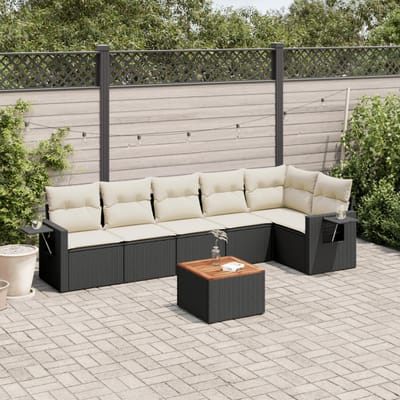 vidaXL - 7-delige - Loungeset - met - kussens - poly - rattan - zwart