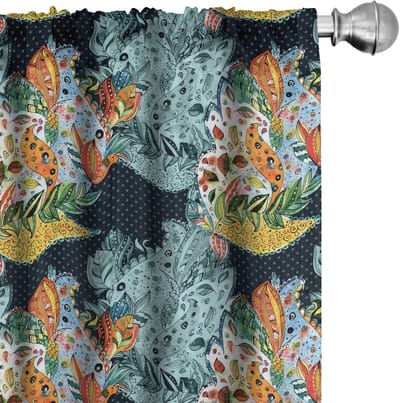 ABAKUHAUS Paisley Gordijnen – 2x75x175 cm – Microfaser – Blauw/Oranje