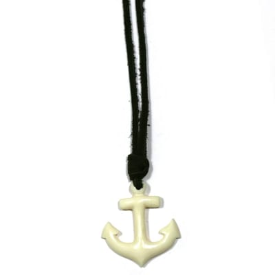 IbizaMen KIDS - Jongens - ketting - kerenveter bruin vintage - anker hertegewei - 60cm